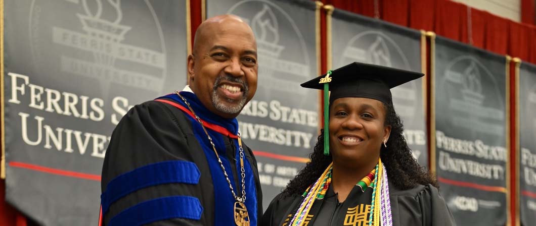 Charniece Beach pictured with Ferris State President Bill Pink