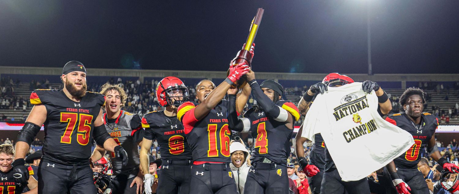 Football team hoists the 2025 National Championship trophy