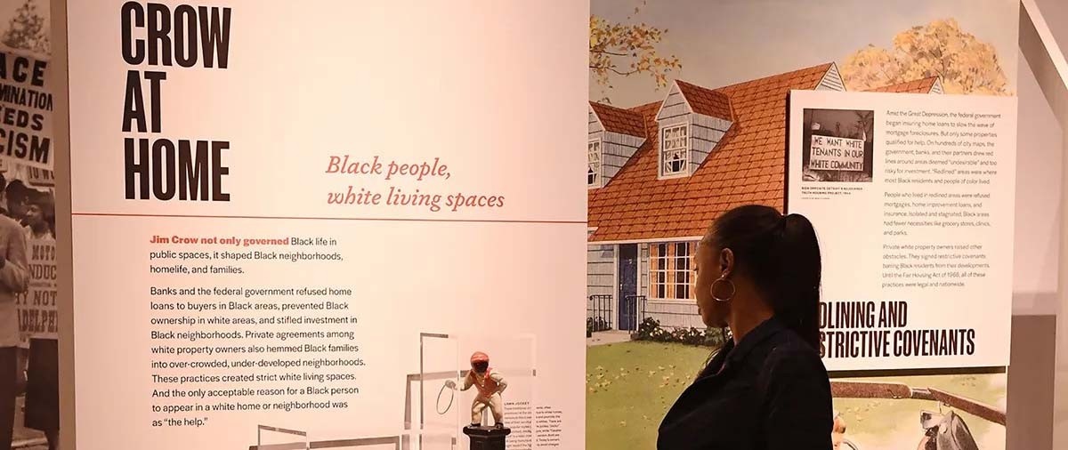 Patron looking at Jim Crow Museum artifacts