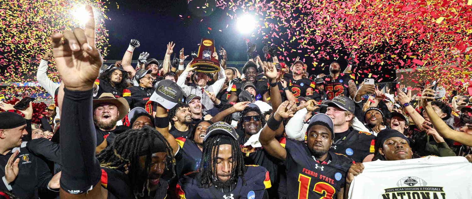 Football team celebrating 2025 National Championship victory