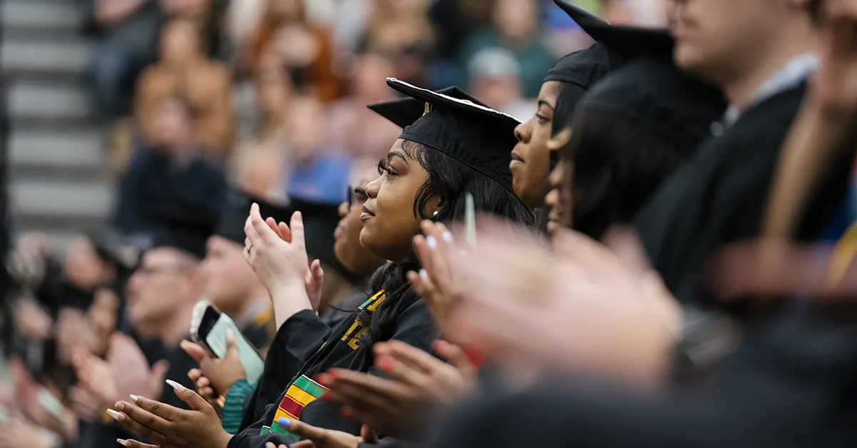 Students at a Ferris State University commencement ceremony in Big Rapids, Mich.
