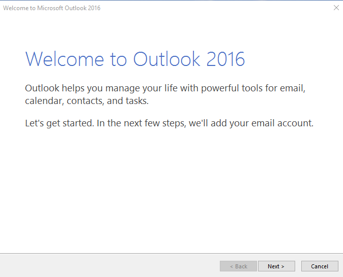 Screenshot of Outlook 2016 installation dialog box