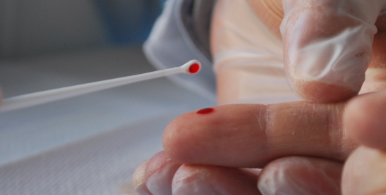 A finger prick blood test