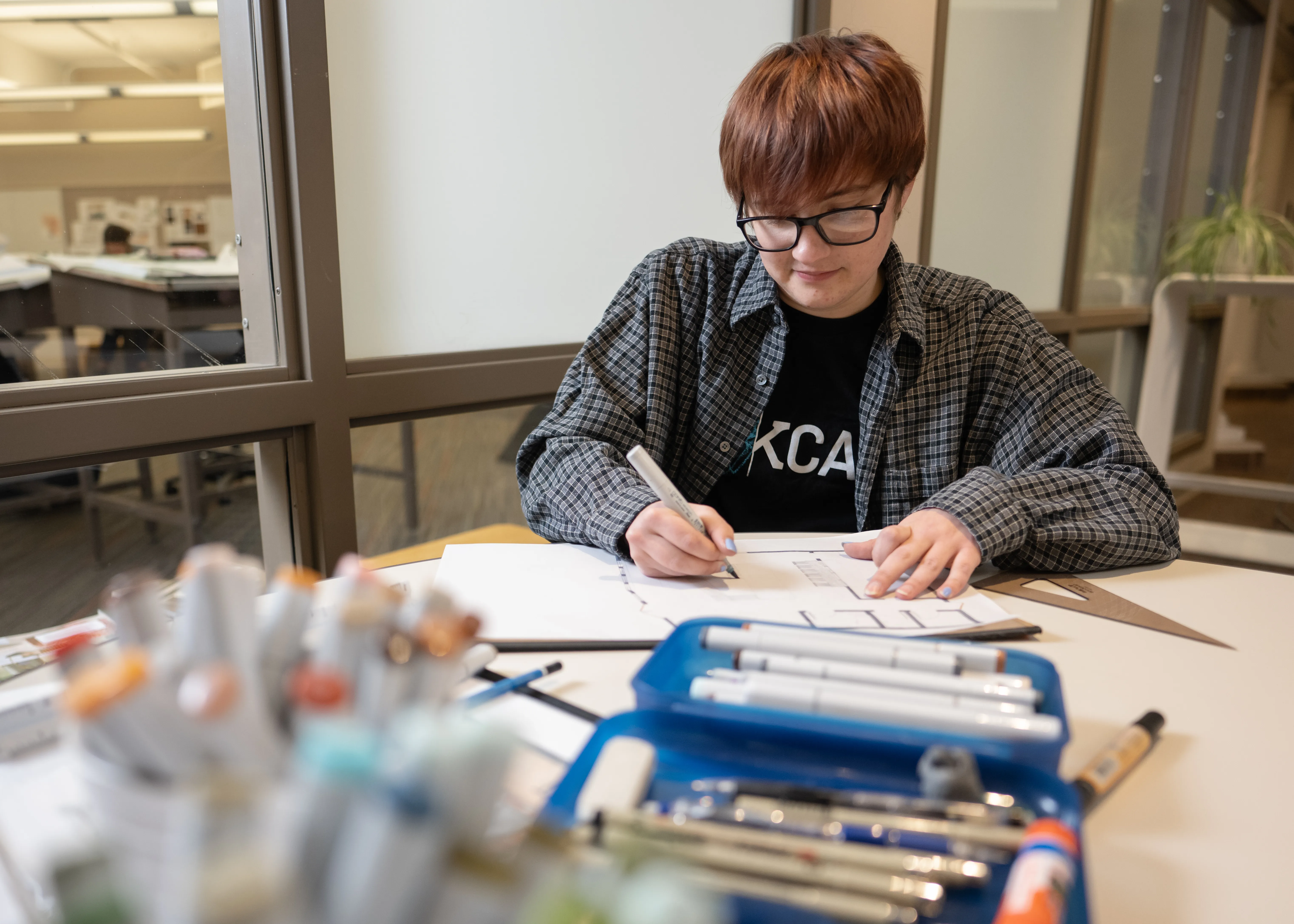 interior design student drawing