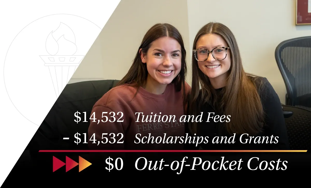 Students posing in an office on the campus of Ferris State University in Big Rapids MI