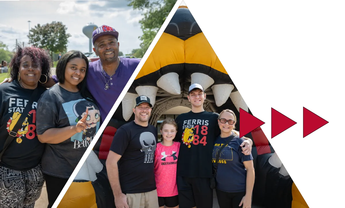 two images of family members with ferris state students